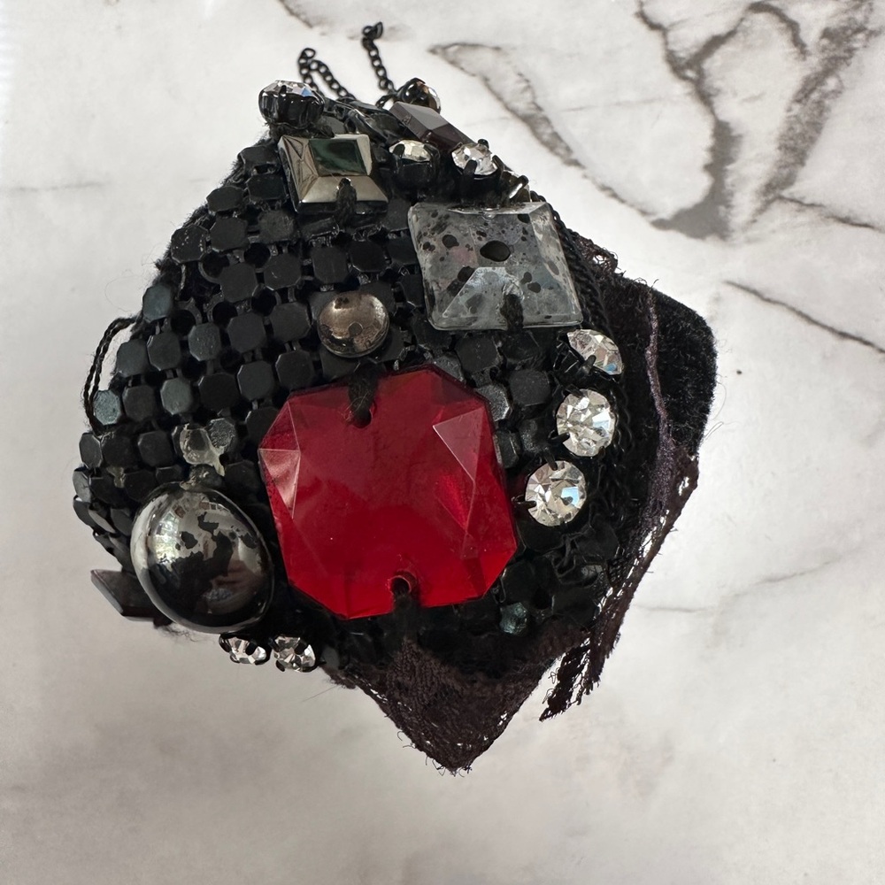 Vintage Betsey Johnson Black and Red Beaded lace cuff